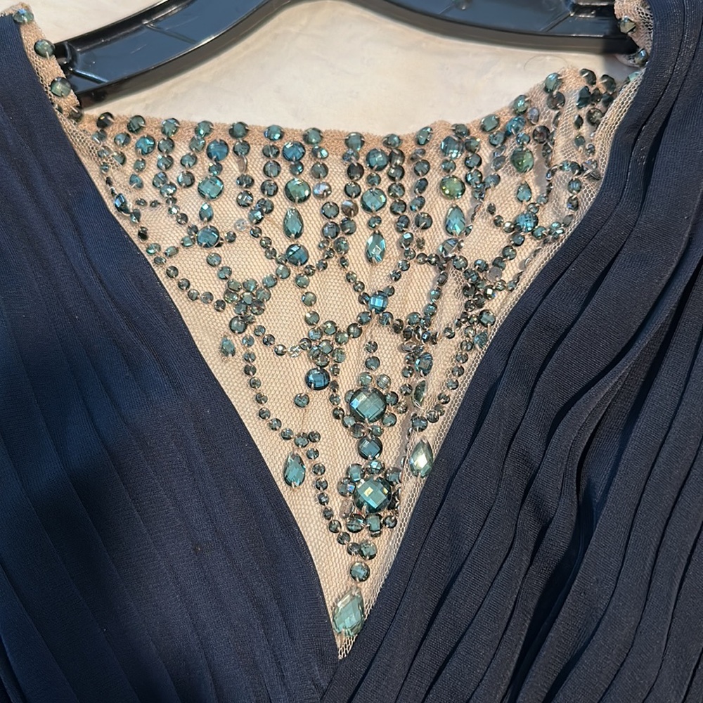 Adrianna Papell formal beaded knee length navy dress. - Picture 3 of 5